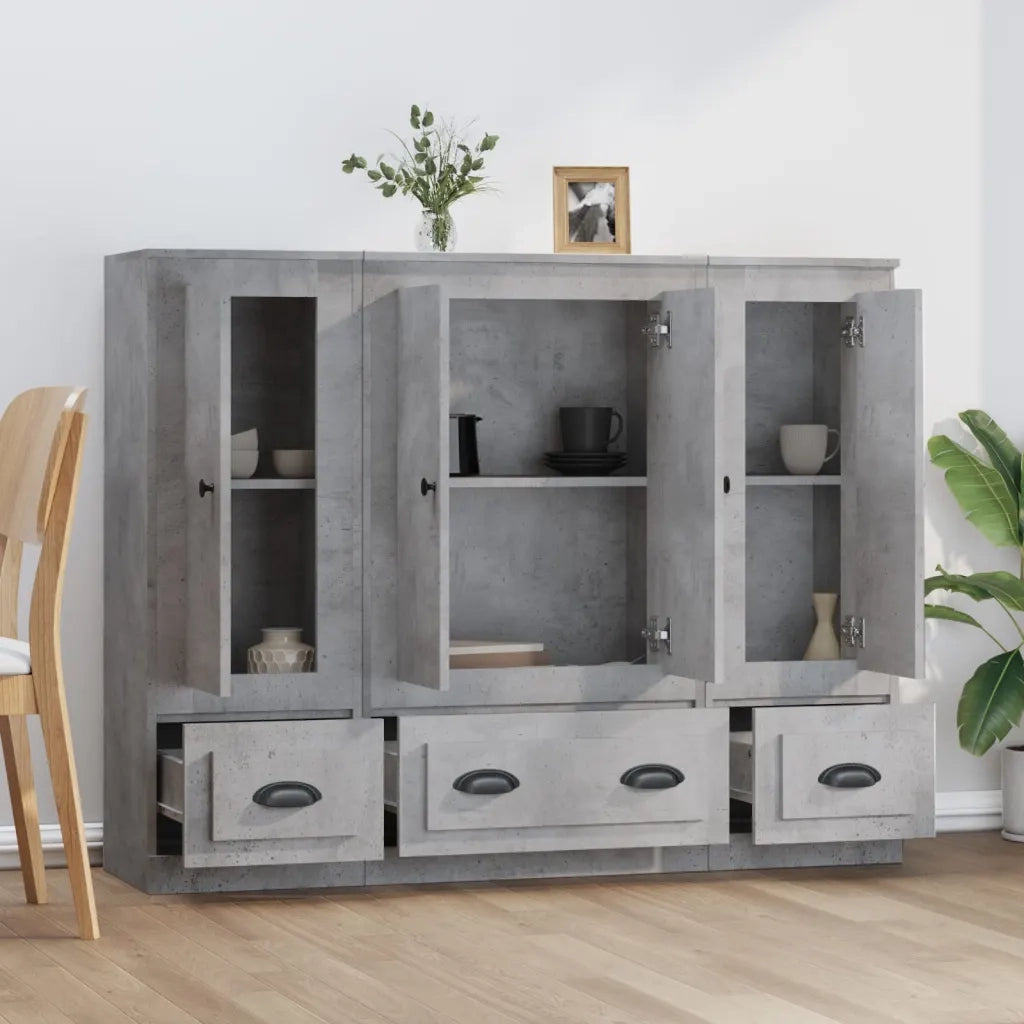 Credenze 3 pz | Madia | Buffet da pranzo | Armadio da pranzo Grigio Cemento in Legno Multistrato