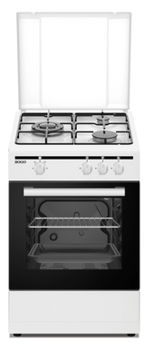 Cucina a gas 3 fuochi con forno 49 litri, potenza 9,85 kW, dimensioni 50x55 cm, colore bianco smaltato - SOGO