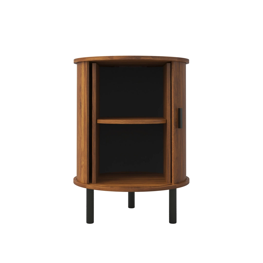 Mobile contenitore rotondo con anta scorrevole, finitura noce, 48x48x65 cm