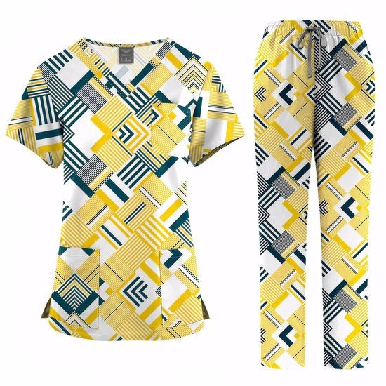 Abbigliamento Medico Vochtafvoerend - Pantaloni Corti con Manica Corta - Stampato con Cartoni Animati - Pantaloni Adattabili - Leggeri - Utilizzati in Ospedali e Saloni di Bellezza - Kit di Abbigliamento Medico