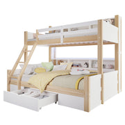 Letto a Castello 90x200 cm e 140x200 cm; LED; Scala; Cassetto e Mensole - Bianco Naturale