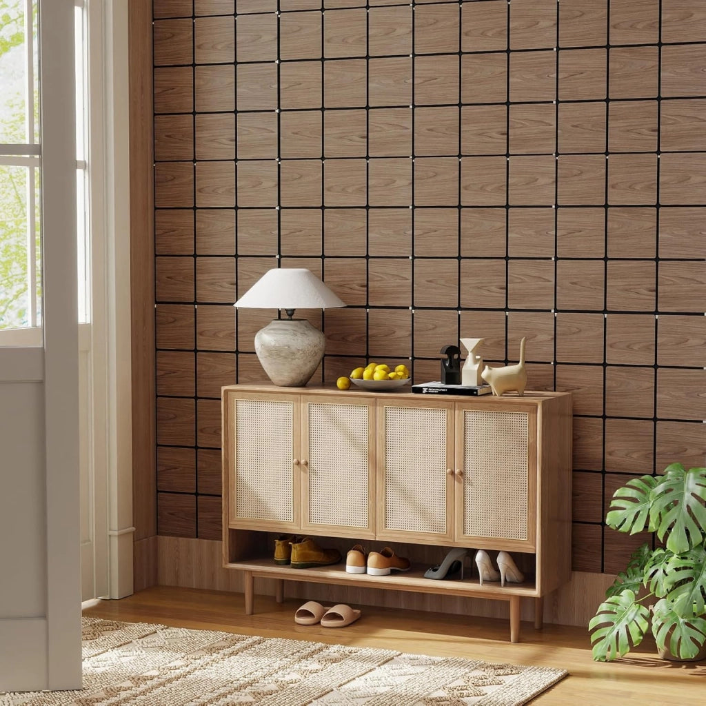 Set di 4 Pannelli Fonoassorbente, Pannelli Acustici per Pareti, 62 x 62 cm, 9 Tavoletta Esagonali in Legno, per Riduzione del Rumore, Decorazione Interna