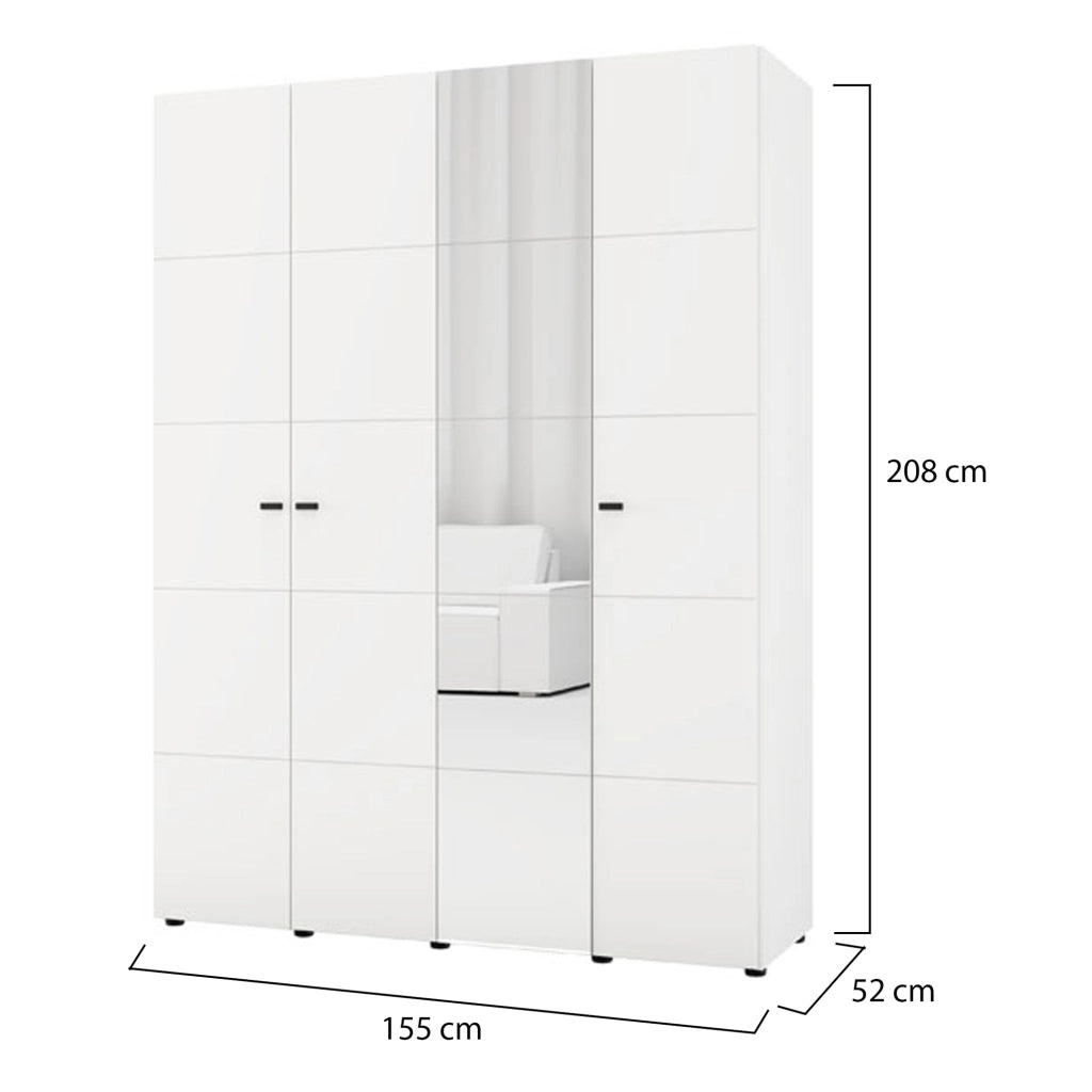 Armadio Camera da Letto Ifrane, Guardaroba Grande Appendiabiti, 155x208h cm Bianco Opaco