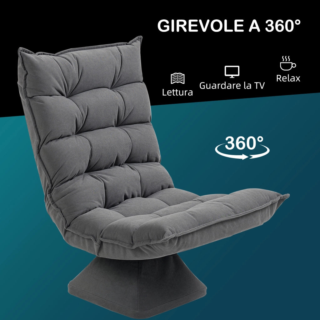 Poltrona Girevole Velluto Massaggiante con Schienale Regolabile ¨C zephmum ¨C Grigio 62x70x95