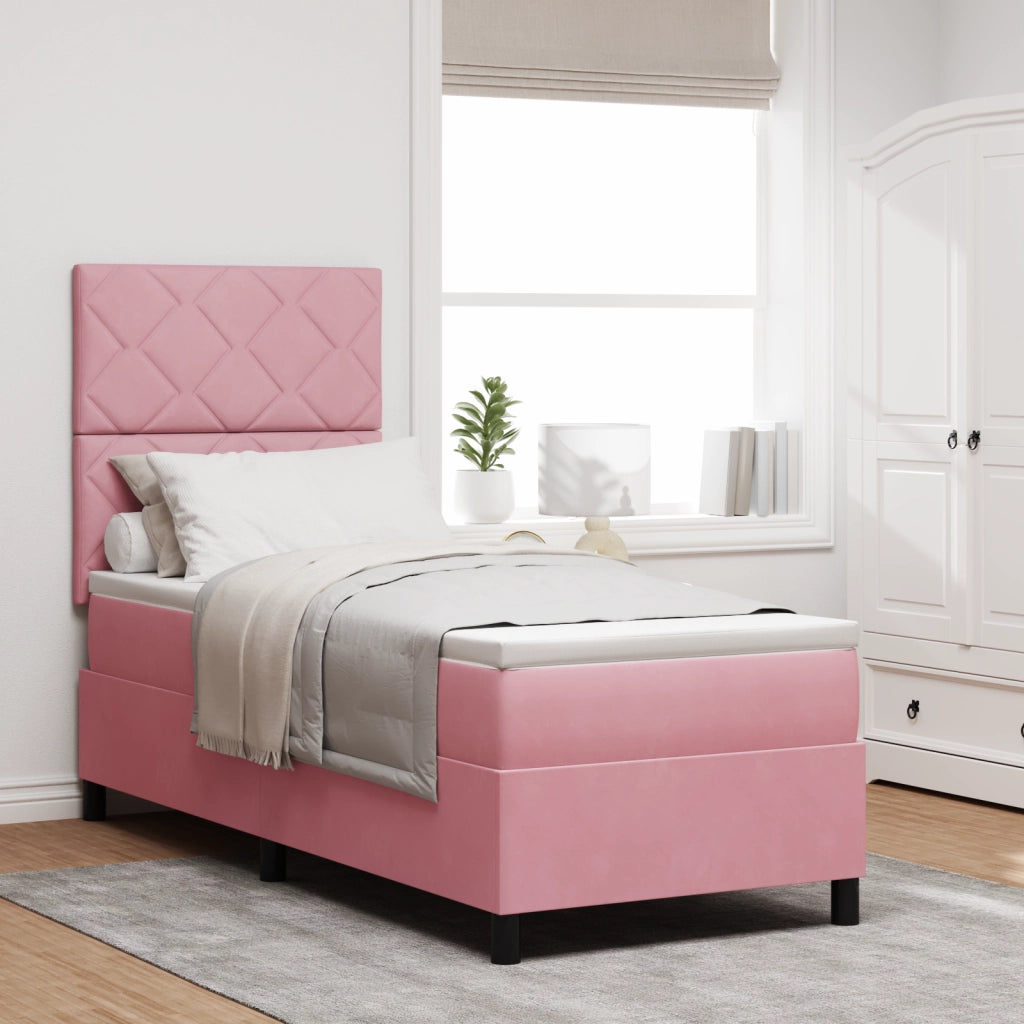 Letto Box Spring con Materasso e LED Rosa 80x200 cm Velluto