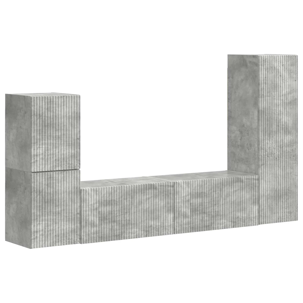 Set mobile TV 4 pz-Credenza per TV Grigio cemento Legno multistrato 923492