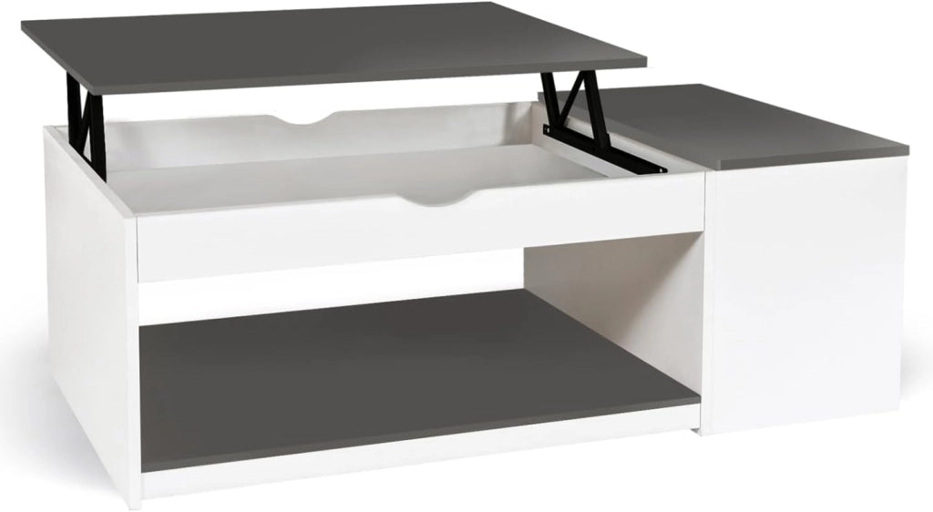 Tavolino elevabile ELEA con scatola in legno bianco e grigio
