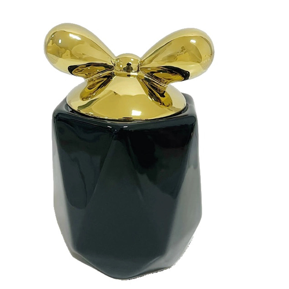 1 Pezzo Barattolo da Cucina in Porcellana con Fiocco Nero e Oro 1100 ml