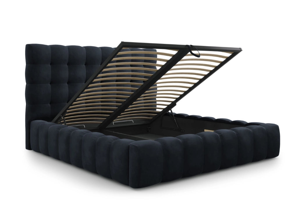 Cosmopolitan Design - Letto a cassettone con testiera "Bali" 200x200cm in velluto blu scuro 