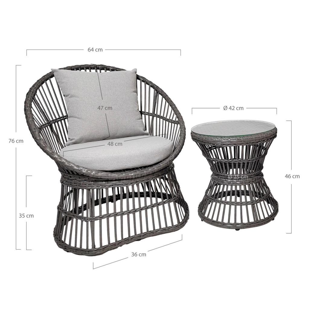 Set di 3 Mobili da Giardino Natal, Grigio, Rattan, 64x48x76 cm