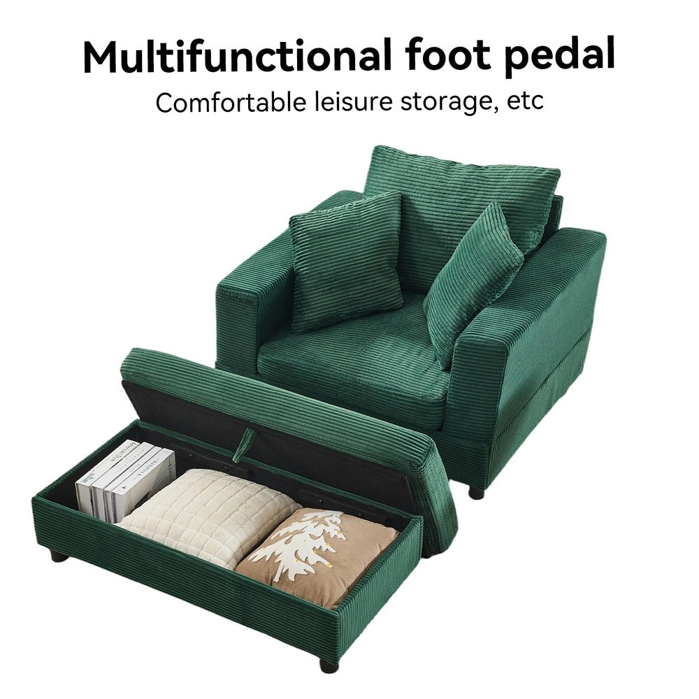 Dormeuse con poggiapiedi e spazio contenitore ¨C Minimal ¨C Verde smeraldo velluto con cuscini