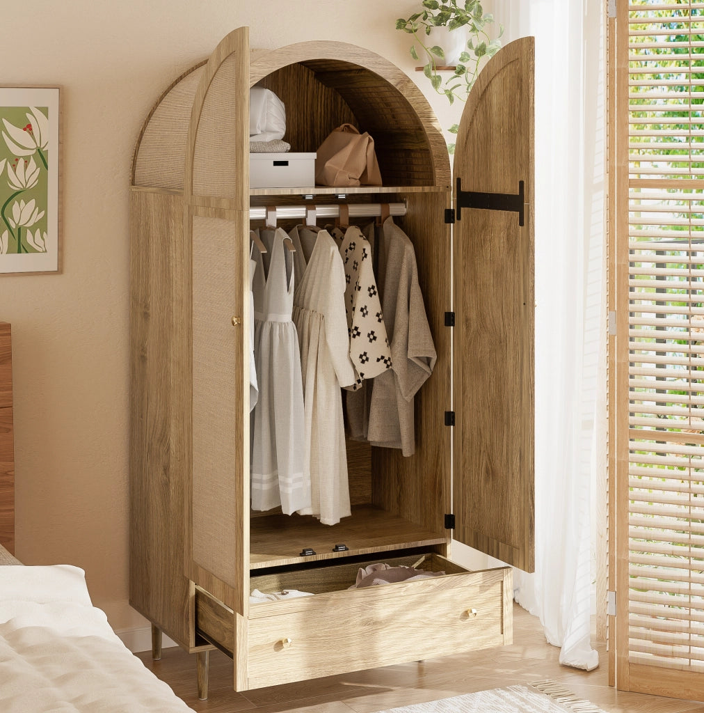 Armadio guardaroba 79x50x175 cm con cassetti e ante rivestite in tessuto rovere HOMVRA