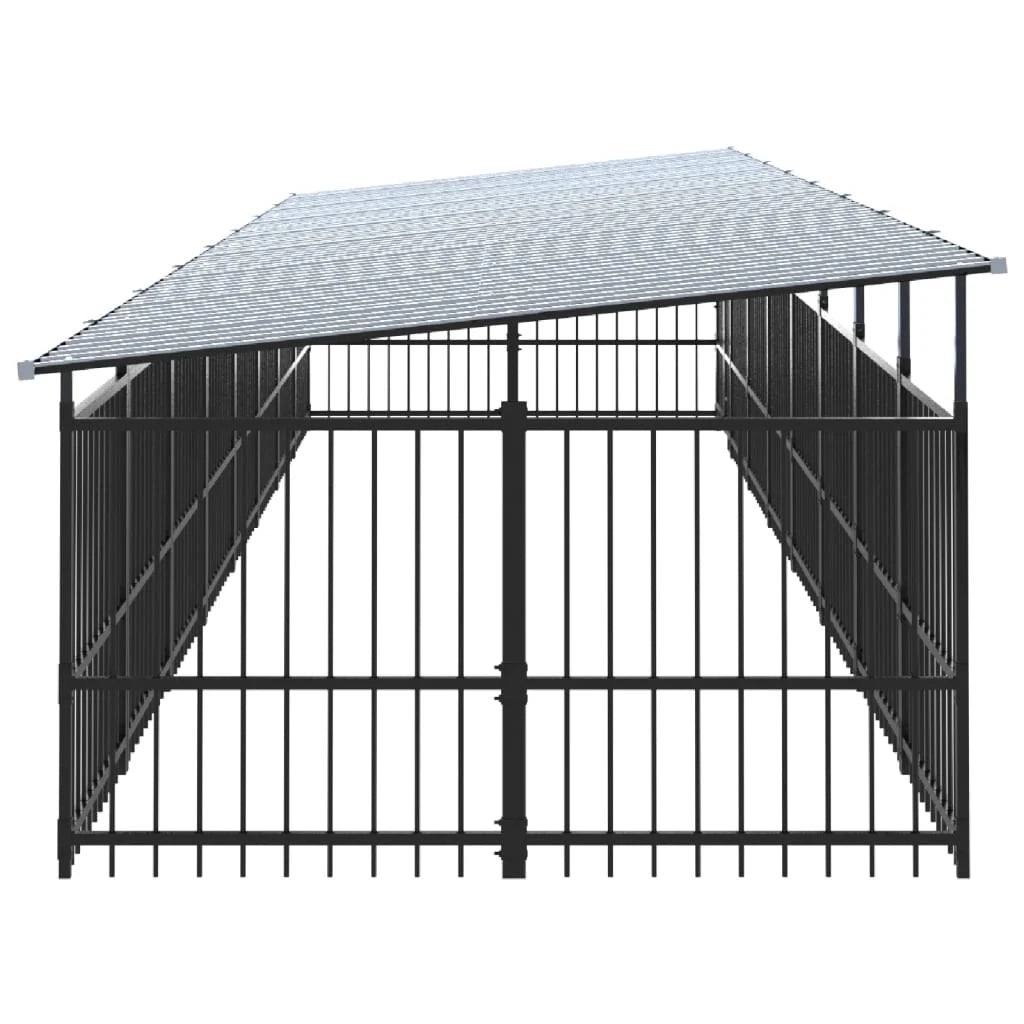 Cuccia gabbia per animali da esterno pac con tetto per cani in acciaio 15,02 m² nero 02_0041745