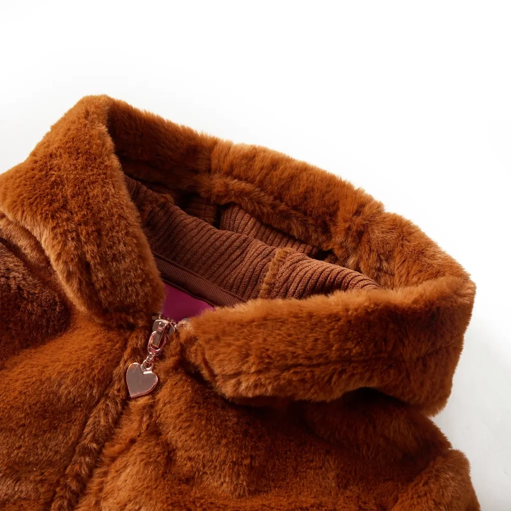 Giacca con Cappuccio per Bambini in Pelliccia Sintetica Cognac 92 CFW3839070
