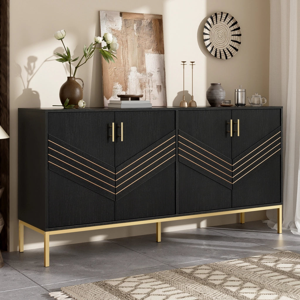 SIDEBOARD a 4 ante 160x40x80,5 cm MDF Nero e venatura legno