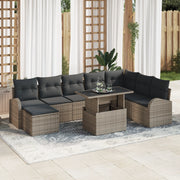 Set Divano da Giardino  9 Pezzi con Cuscini Grigio Polyrattan