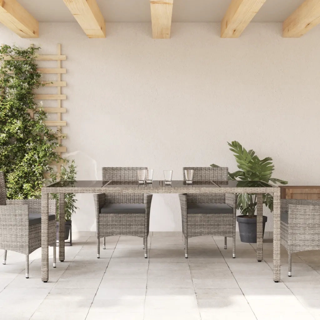 Tavolo da Giardino Piano in Vetro Grigio 190x90x75cm Polyrattan 365594