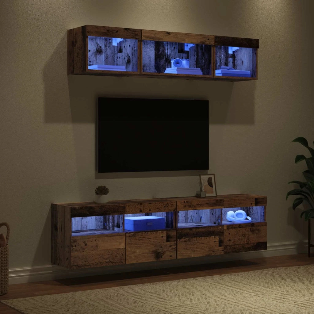 Unità a muro per TV con LED 5 pcs Legno vecchio 80 x 30 x 40 cm 3402968