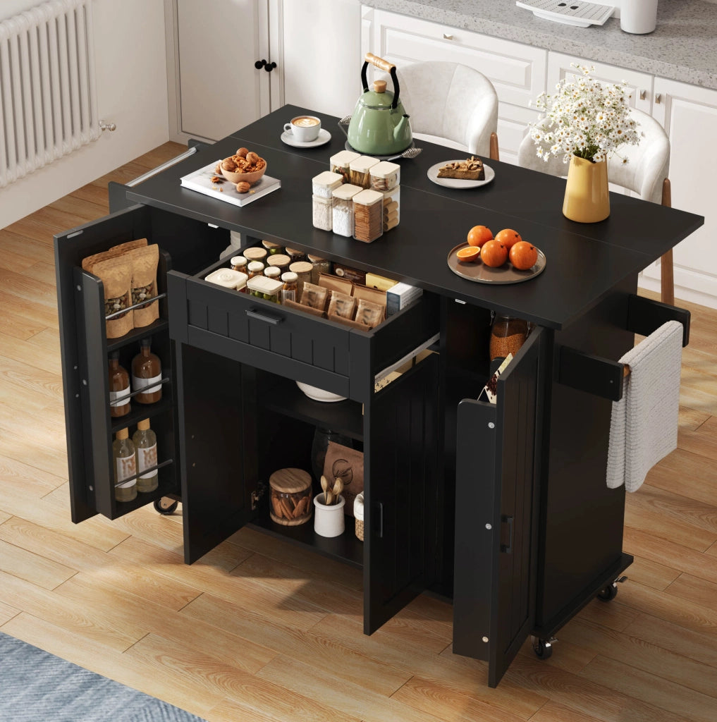 Carrello cucina 120x45(70)x95 cm con piano ribaltabile in MDF nero