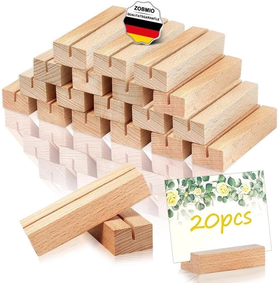 Pacco di 20 supporti per biglietto in legno, supporti per biglietti multifunzionali in legno, supporti per biglietti in legno, realizzati a mano con legno di abete naturale, supporti per biglietti, ideali per banchetti e feste