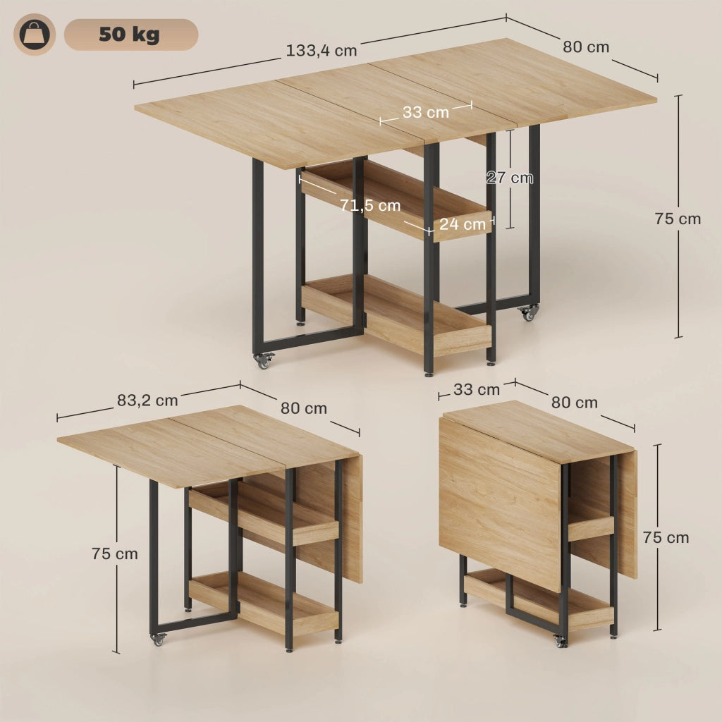 Tavolo da pranzo pieghevole con ruote ¨C zephmum ¨C quercia 120x60x75 cm