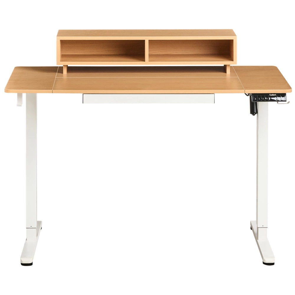 Lampada da tavolo regolabile elettricamente Marrone chiaro Piano in acciaio bianco con gambe 120 x 60 cm Supporto e tappetino per mouse Design moderno