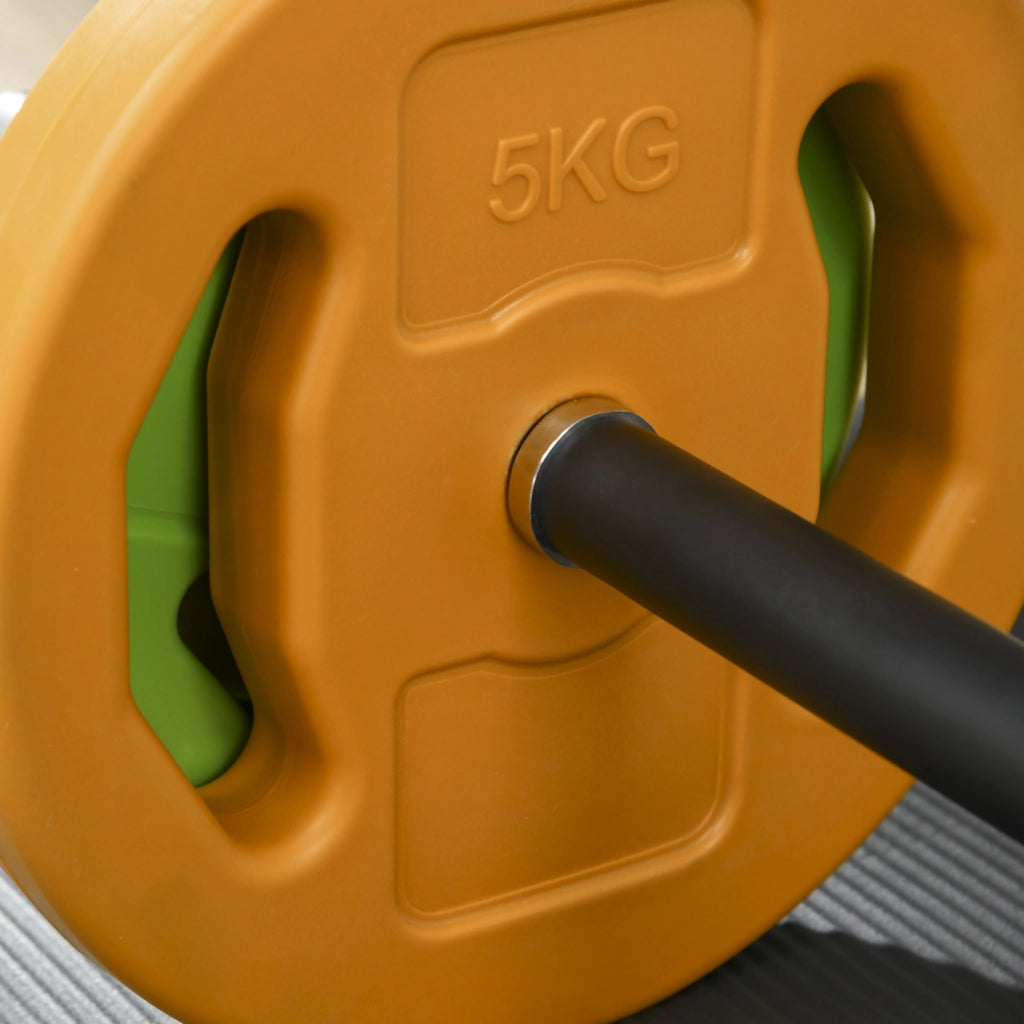 Set Bilanciere e Dischi da 20Kg Totali  6 Pesi 2 Clip di Fissaggio e Presa Antiscivolo in Metallo e PU Multicolore
