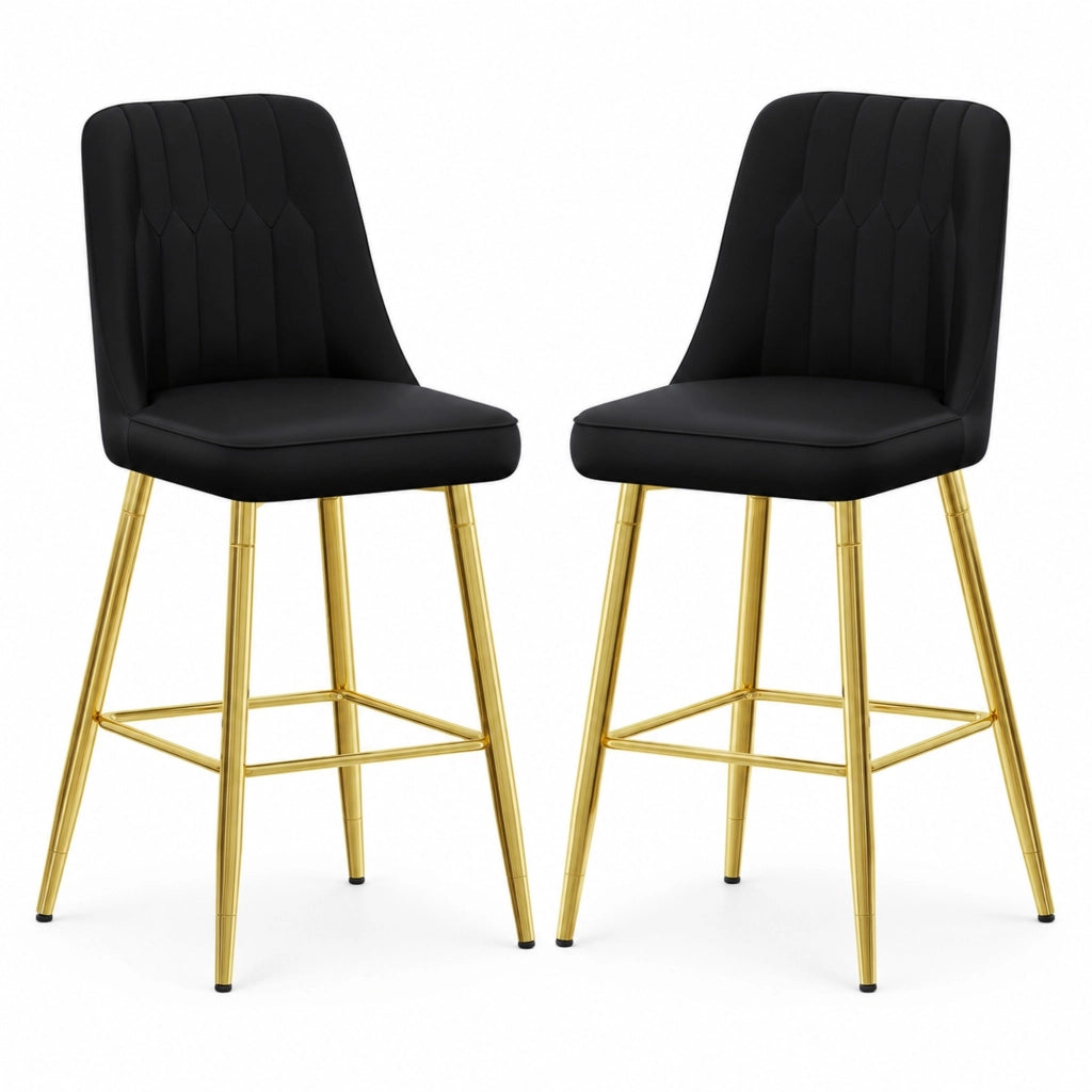 Set di 2 sgabelli da bar in PU nero con struttura dorata