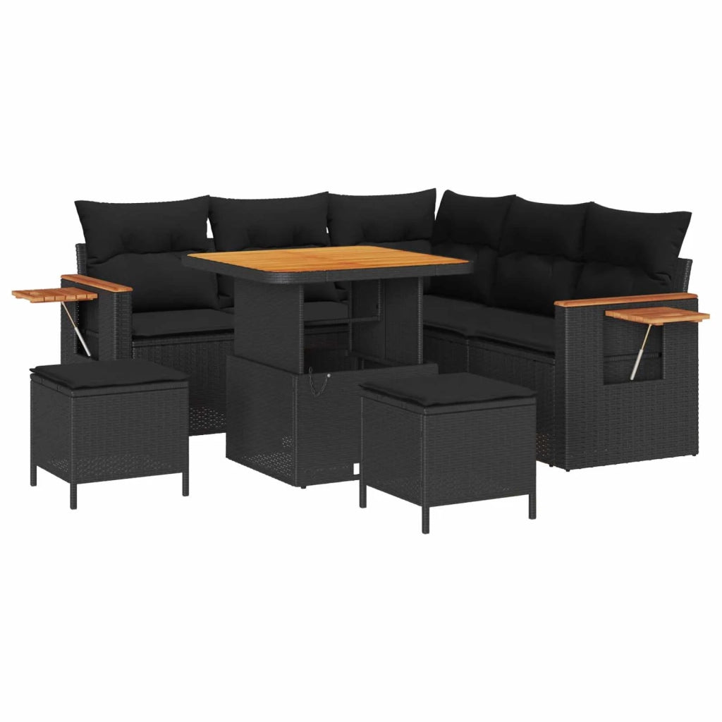 Set Divano da Giardino con cuscino 9 pcs Nero polyrattan