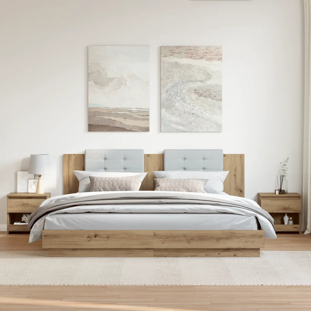Set di 2 Comodini | Armadio da Notte | Mobiletto da notte Rovere Artigianale 40x30x39cm in Legno Multistrato