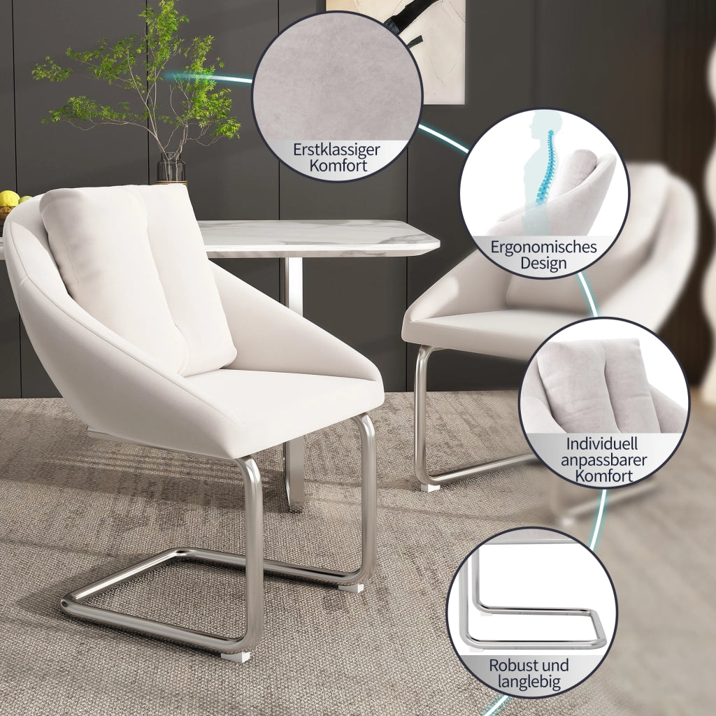 Sedia da pranzo girevole ergonomica con cuscino e struttura in metallo, set da 4, in velluto beige