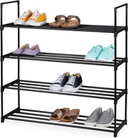 Scaffale per scarpe in metallo 4 piani per 16 paia - 91,5 x 90,5 x 30,5 cm - Scaffale di archiviazione nero - Sostituisce spazio