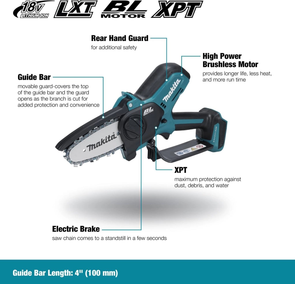 Makita DUC101Z Potatore Catena Batteria 18V 8,0 m/s 10 cm 0,325" LXT
