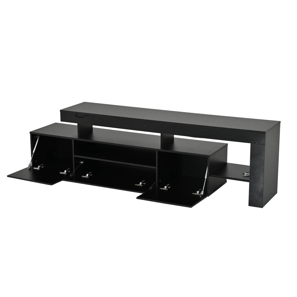 Mobile TV con 3 ante a ribalta; ripiani aperti e LED; per soggiorno; in truciolare nero; 192 × 37 × 53 cm