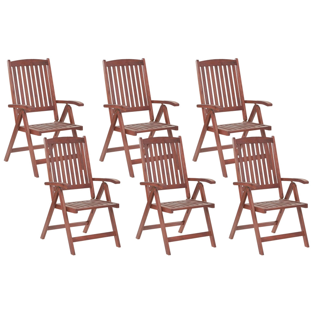 Set di 6 sedie da giardino Cuscino in legno scuro di acacia regolabile pieghevole per esterni in stile rustico country