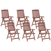 Set di 6 sedie da giardino Cuscino in legno scuro di acacia regolabile pieghevole per esterni in stile rustico country