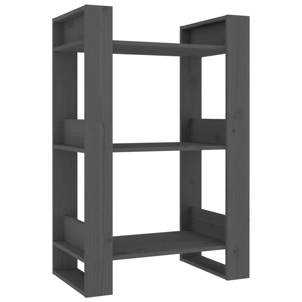 Libreria Divisorio-Scaffale per Libri-Mobile di Stoccaggio Grigio 60x35x91 cm in Legno Massello di Pino