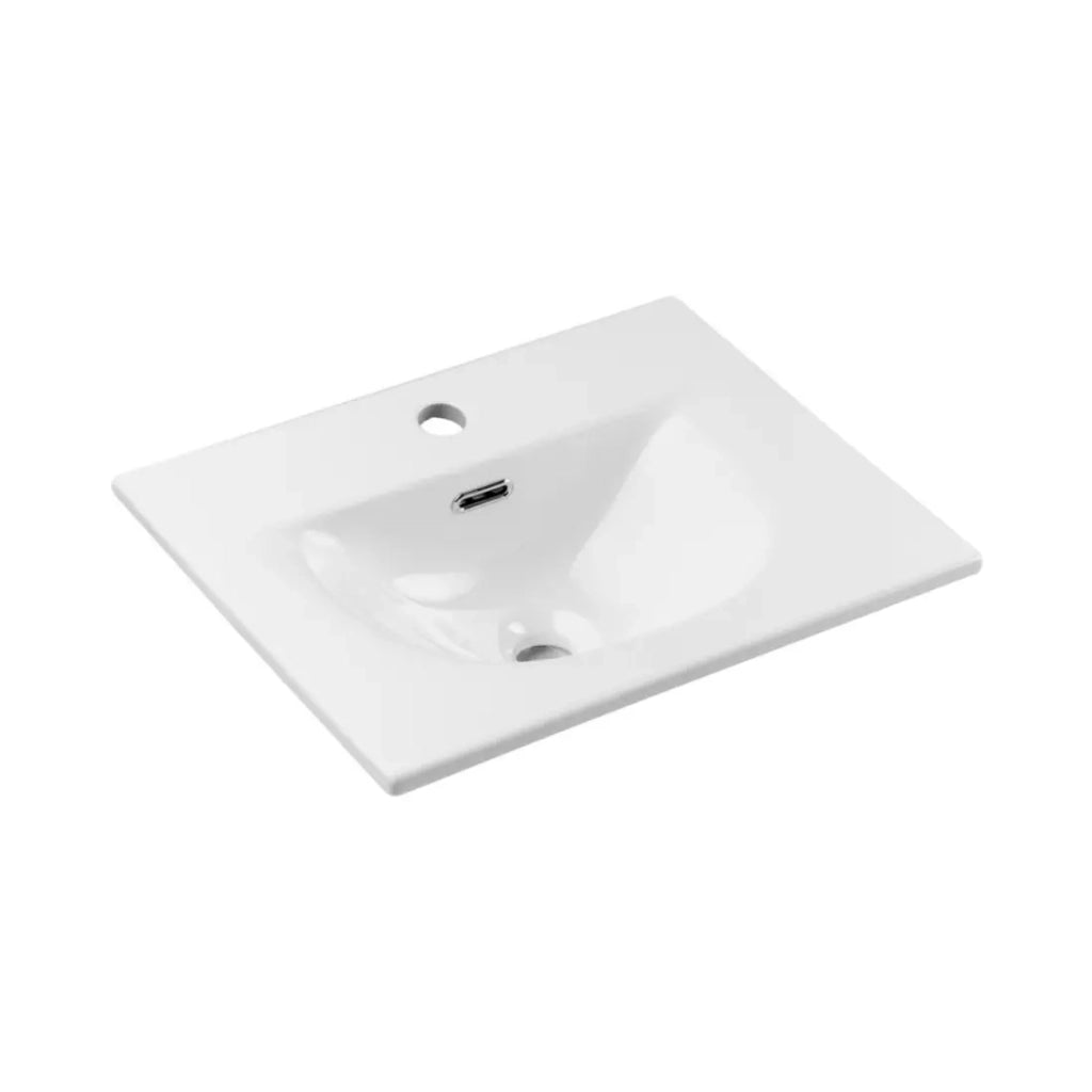 Set da bagno sospeso VANO in rovere chiaro 50cm: mobile sottolavabo con cassetti e frontale scanalato + lavabo incassato