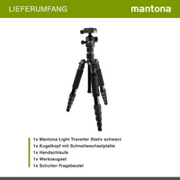 Mantona Cavalletto fotografico da viaggio, 131,5 cm nero, alluminio, max 5 kg, con testa a sfera e Arca-Swiss, Treppiedi Stativo fotografia