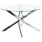Tavolo da pranzo rotondo piano in vetro temperato gambe in argento ⌀ 120 elegante glamour