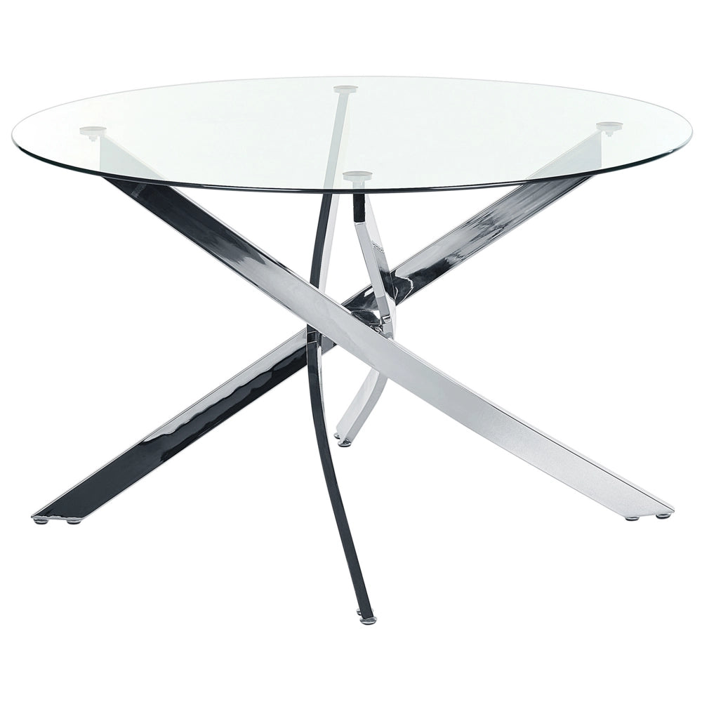 Tavolo da pranzo rotondo piano in vetro temperato gambe in argento ⌀ 120 elegante glamour