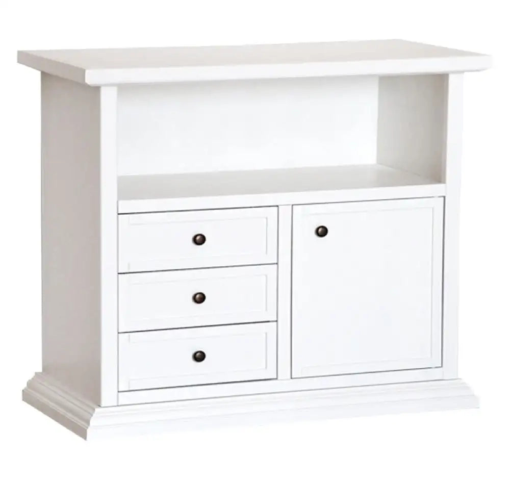Mobile porta tv 1 anta 3 cassetti arte povera in legno massello e mdf con rifinitura in bianco 84x40x80 H
