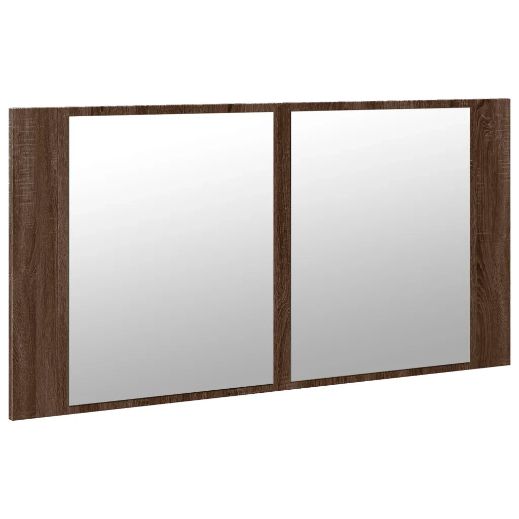 Armadietto Specchio con LED-Mobile bagno con specchio Rovere Marrone 90x12x45cm Acrilico