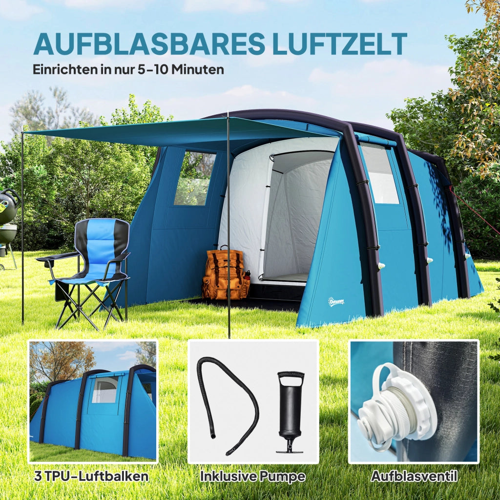 Tenda da campeggio gonfiabile tunnel 3-6 persone ¨C Zephmum ¨C Blu 440x280x195 cm