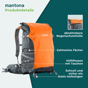 Mantona elementsPro 50 Zaino per fotocamera - Zaino professionale per fotocamera outdoor con scomparti interni personalizzabili, ampio spazio per 2 fotocamere e accessori, laptop fino a 15 pollici
