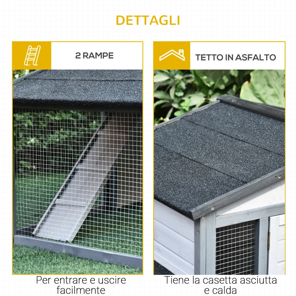 Gabbia per Conigli da Esterno in Legno e Metallo ¨C zephmum ¨C Grigia e Bianca 225x70x100cm