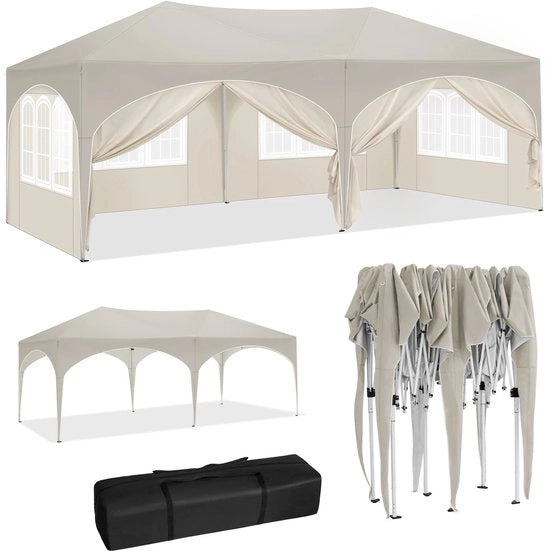 Pavilione da Festa - Opvougbile - Struttura in Metallo - Pareti Removibili - Impermeabile - Protezione UV - 3x6m