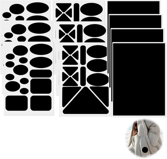 Kit di Reparazione con Adesivo Autoadesivo - 10 pezzi - Nero Nylon - Nero - Adatto per Giacche a Piumino/Abbigliamento - Diverse Misure - Materiale di Alta Qualità - Patch per Tessuti