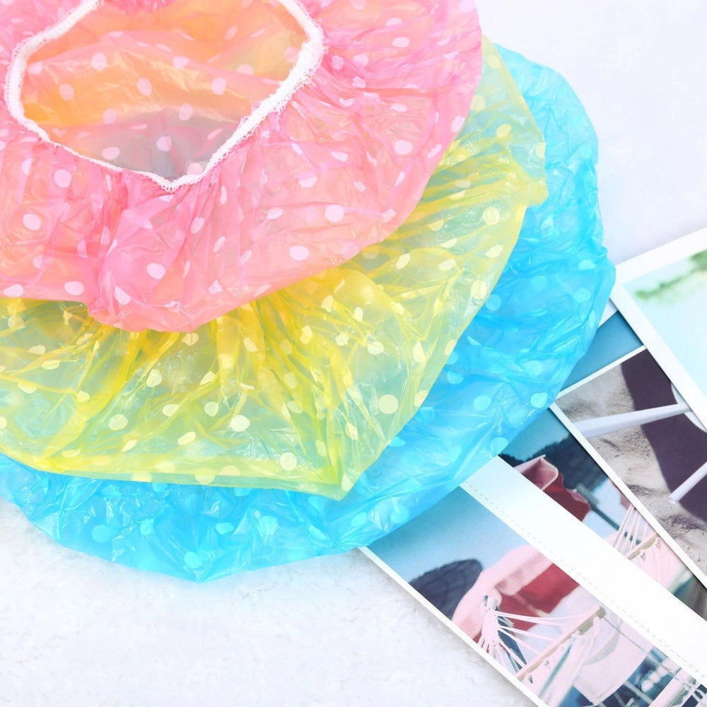 Trade Shop - 3pz Impermeabile Cuffia Doccia Elastico Per Capelli Shower Cap Bath Hat -