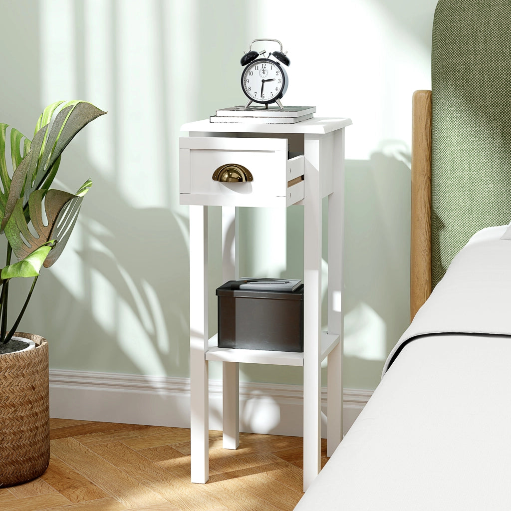 Tavolino da notte con cassetto e ripiano ¨C zephmum ¨C bianco 30x30x75